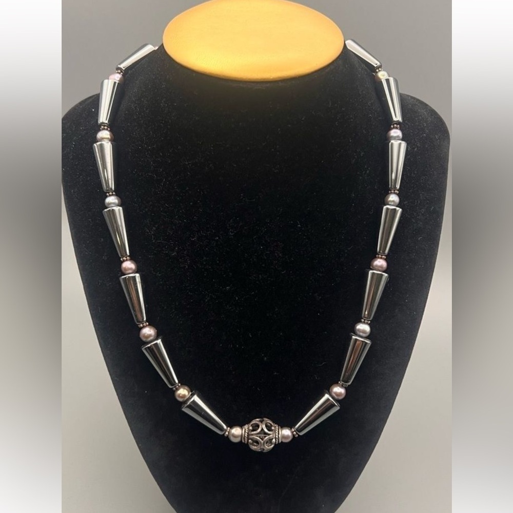 Donna Dressler Vintage Hematite & Pearl Statement Necklace